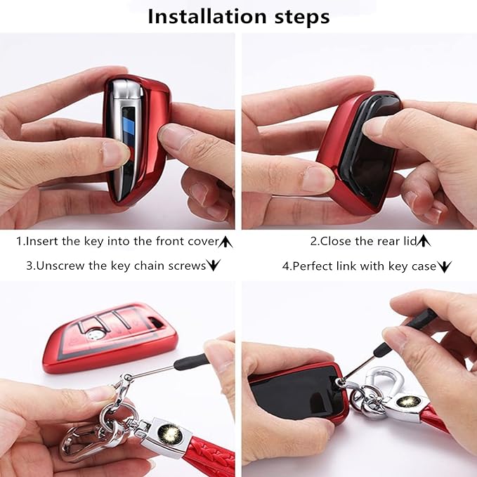 Creativity Suitable for BMW key fob Cover. Advanced soft TPU key box is compatible with F30 F45 F55 G20 G30 X1 X3 X4 X5 X6 X7 3 5 6 7 8 M5 M6 GT series smart key (Type B Blue Key Case + key chain set)