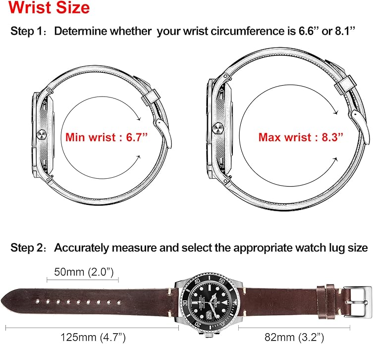 hemsut h Leather Watch Bands for Men, Horween Quick Release Leather Watch Strap Vintage Watch Replacement Wrap of 18mm, 20mm, 22mm