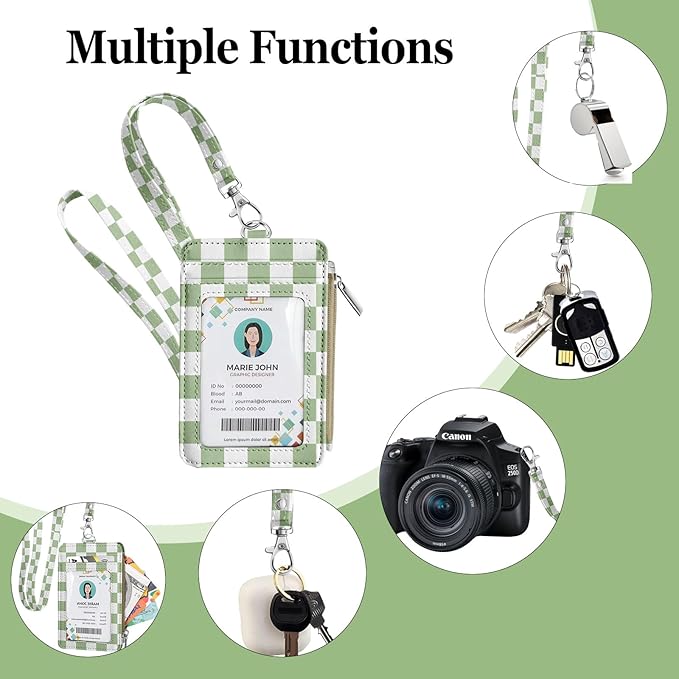 bolimoss Lanyard Wallet with ID Badge Holder, Small Keychain Wallet for Women, Pu Leather Slim Credit Card Holder with Breakaway Neck Lanyard for Teacher Student School Work Office