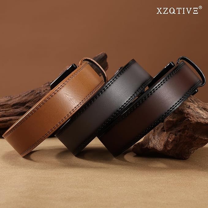 XZQTIVE Men’s Metal Free Belt Hypoallergenic Leather Belts For Jeans Dress Nickle Free TSA Belt With Black Buckle