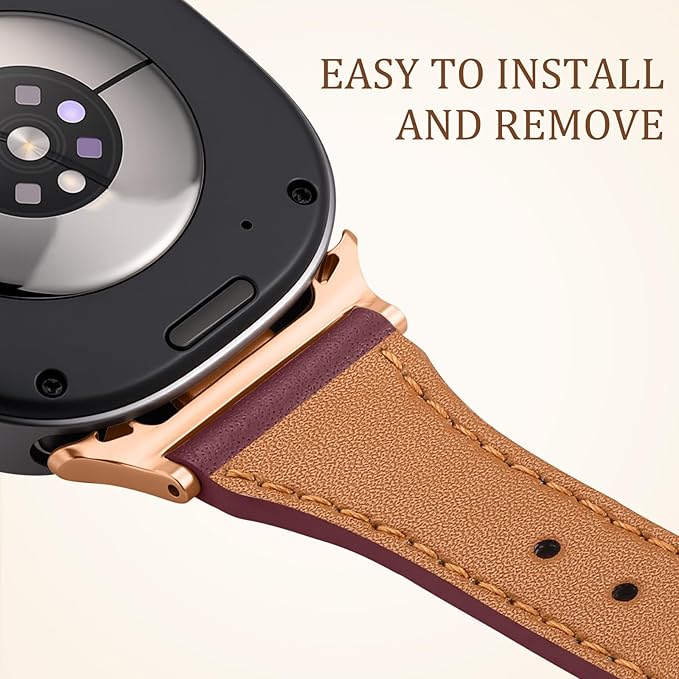 GEAK Slim Leather Band Compatible with Samsung Galaxy Watch 8 40mm 44mm/Watch 8 Classic 46mm, No Gap Adjustable Genuine Leather Replacement Dressy Strap for Samsung Watch 8 Bands Women