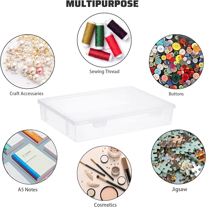 BTSKY Clear Plastic Storage Box with Flap Lid, Multipurpose Craft Organizers and Storage Box Art Supply Storage Organizer Plastic Sewing Box for Beads Pencils Notebooks, 6 Pack Medium