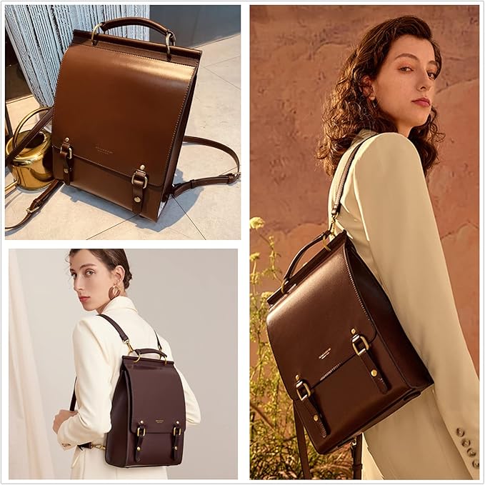 Cnoles Leather Backpack Purse For Women Fashion Ladies Vintage Bags Casual College Travel Backpacks Bag Brown