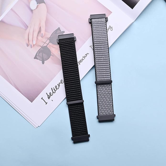 ANNEFIT Nylon Sport Loop Watch Bands, 2 Packs Quick Release Adjustable Strap 16mm 18mm 19mm 20mm 21mm 22mm 24mm