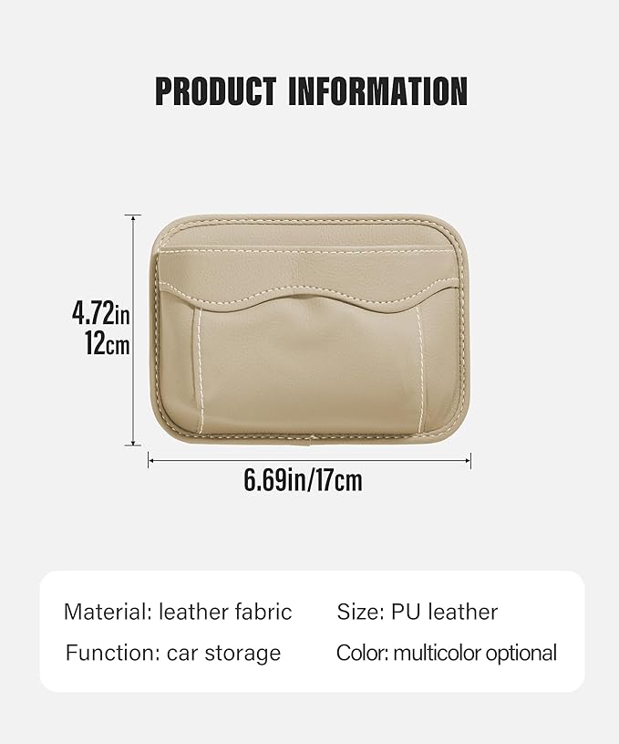 SUJADE YAKEFLY Car Seat Side Pocket Organizer PU Leather Holder with Cell Phone Sunglasses Gap Filler Mini Storage Bag, Interior Accessories Organizer (Beige)