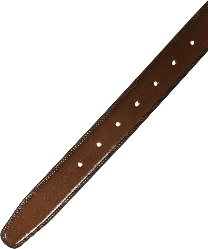 Perry Ellis Men's Portfolio Double Stitched Leather Reversible Belt, Brown/Black, Silver Prong Buckle, Burnished Edges