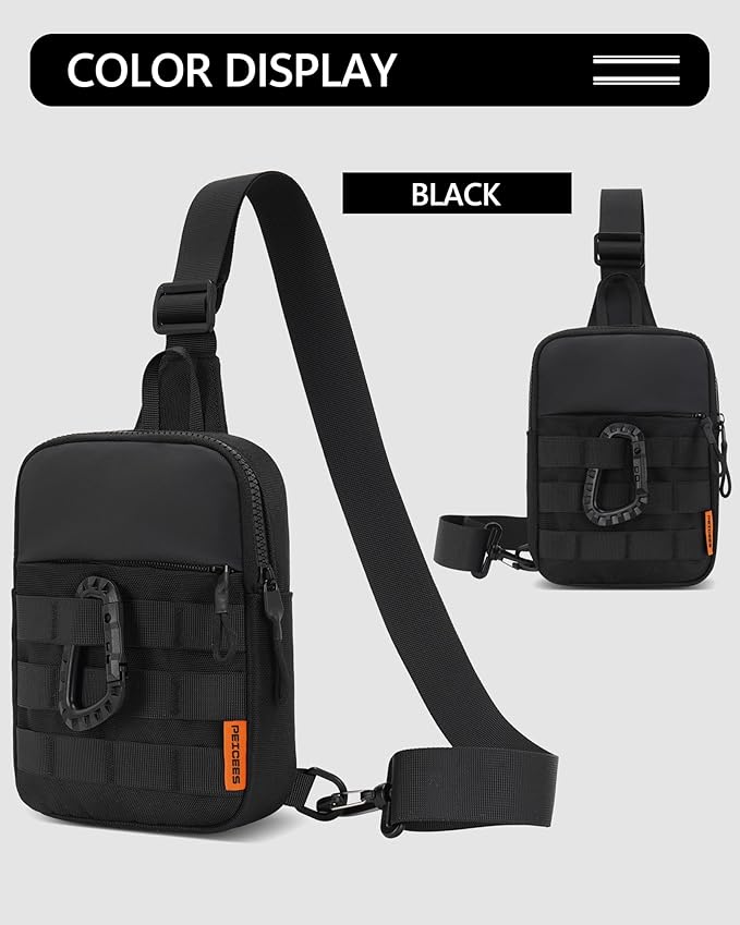 Peicees Small Anti Theft Sling Bag for Men, Tactical Inspired Waterproof Utility EDC Mini Crossbody Chest Bag for Travel Work Sport (Black)