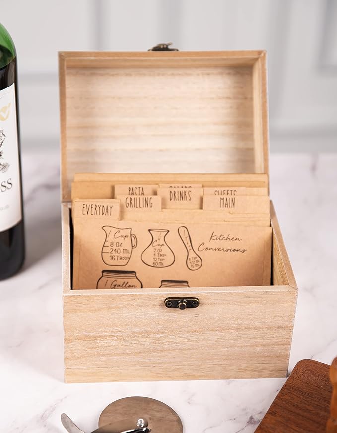 Rae Dunn Rustic Modern Wooden Storage Box - 5x7 - Style 5 - Multipurpose Organizer - Recipe Box with Lid and Metal Clasp