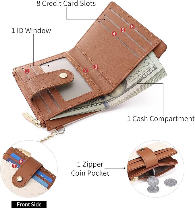 GAEKEAO Slim Wallet for Women, RFID Blocking Credit Card Holder Bifold Wallet with Zipper Coin Pocket, ID Window