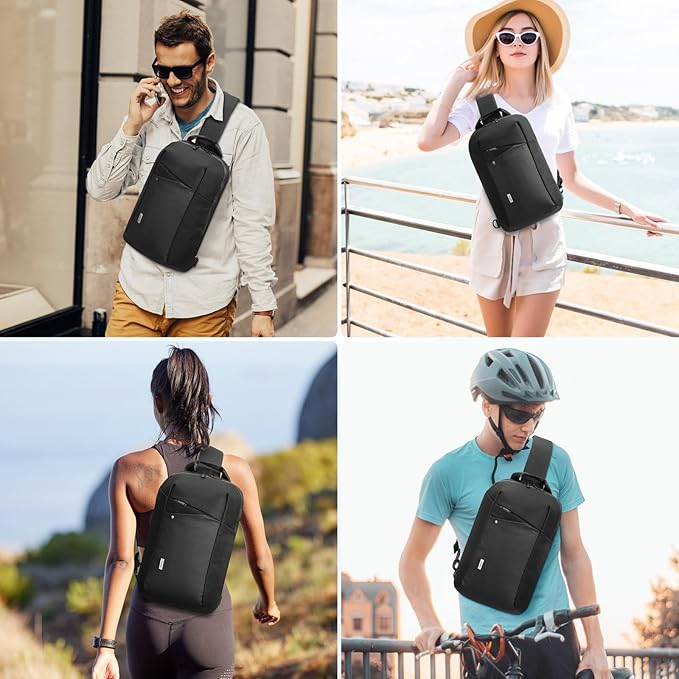 MoKo Compact EDC Sling Bag for New 13-inch iPad Pro M4/Air M2, Minimalist Chest Shoulder Crossbody Bag for Men Women Daily Use, Single Strap Daypack for New 13" MacBook Air/14 MacBook Pro, Black