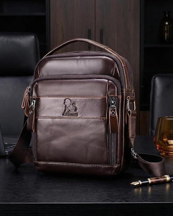 Premium Leather Men's Crossbody -Organized Storage & Durable,Stylish for Daily Carry
