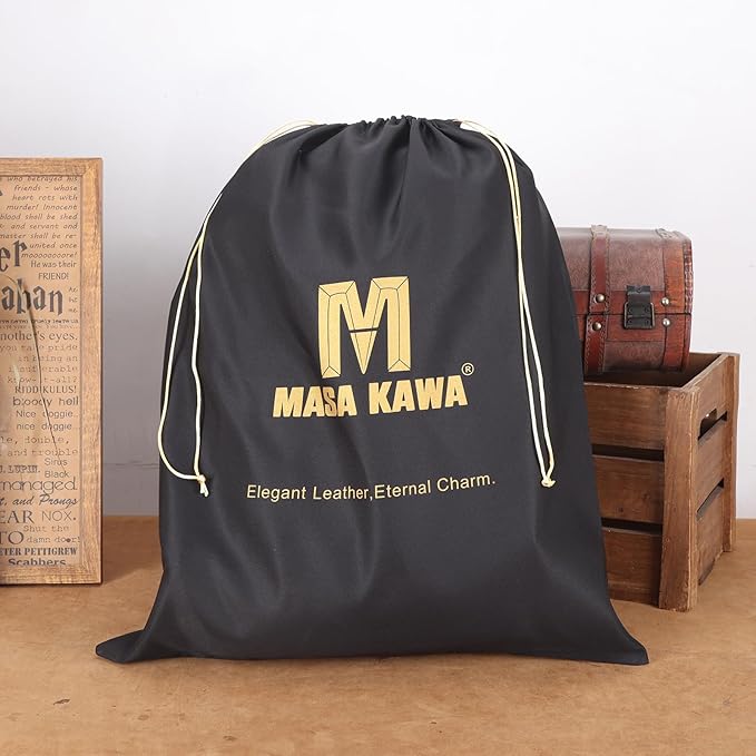 Masa Kawa Black Leather Laptop Backpack for Men Fits 16” 15.6” Computer, Business Travel Work Large Daypack Camping Weekender Bag