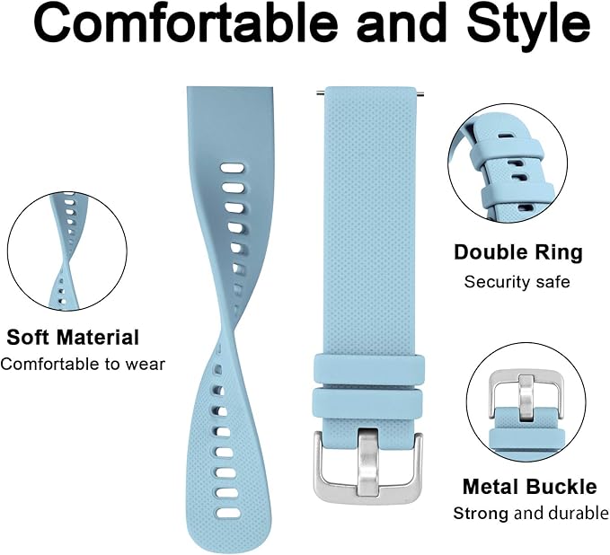 GEAK Compatible with Garmin Vivoactive 5 Watch Bands/Garmin Vivoactive 3 Watch Bands,20mm Silicone Band for Vivoactive 3 Music/Vivomove Sport,Forerunner 645/245 Music Smartwatch Women Men Light Blue