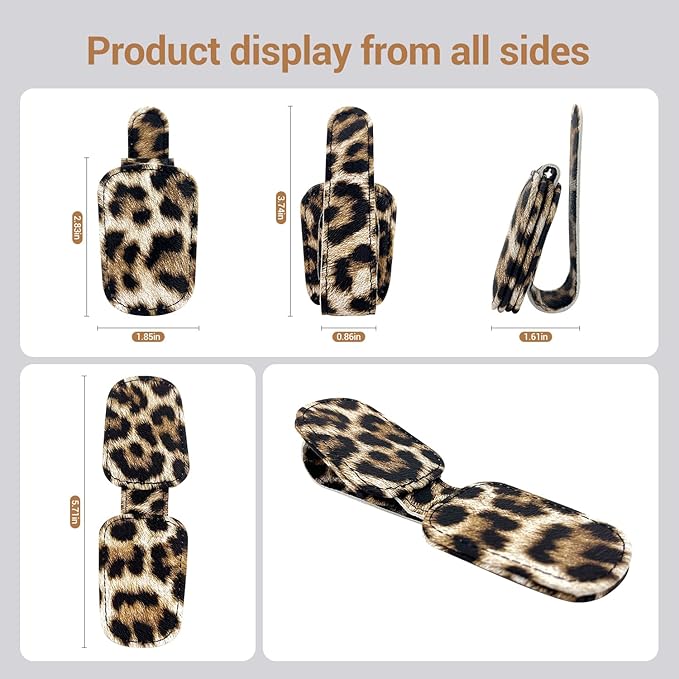 Sunglass Holder for Car, Universal Magnetic Car Sun Visor Eyeglass Holder, Leather Glasses Clip for Car, Ticket Card Clip (1, Leopard)