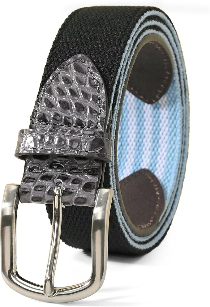 Mile High Life Golf Belts for Men, Canvas Belt with Genuine Leather Tips, Embroidered 2 Layer Web Belt with Pin Buckle