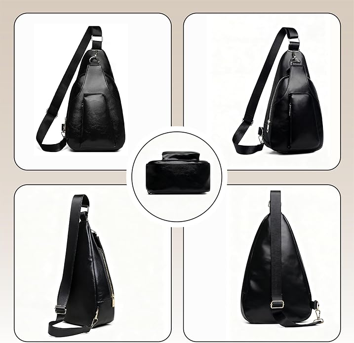 Sling Bag Set, PU Leather Sling Bag, Multi-Zipper Design for Travel, Outdoors, Valentine’s Day Gifts
