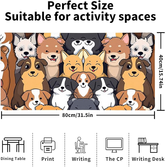 Positively Adorable Dog Desk Mat - (31.5 * 15.75in) Desk Pad, Large Non-Slip PU Leather Pad for Aesthetic Home Office & Gaming,A Gift for Dog Lovers