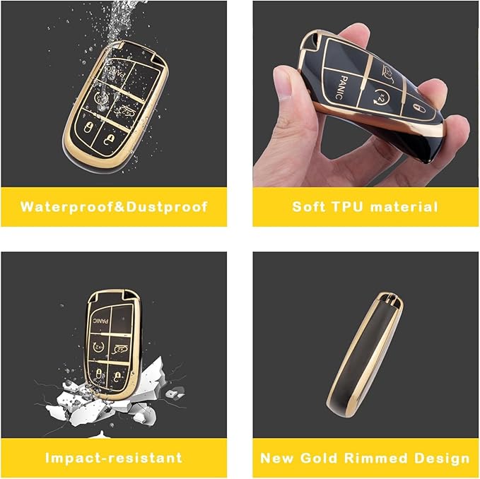 XIYANG TRADE for Jeep Key Fob Cover with Keychain, Soft TPU Key Case Shell Full Protection Suitable for Jeep Grand Cherokee Renegade Compass Durango Charger Dodge Challenger (Black)