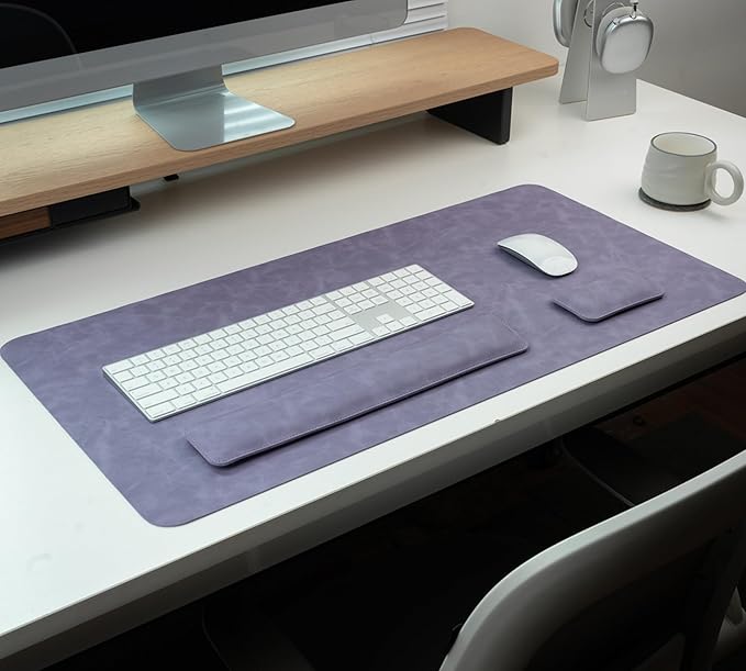 RENMTURE Large Mouse Pad and Keyboard Wrist Rest, Desk Pad for Keyboard and Mouse, Large Gaming Mouse Pad with Wrist Support, Desk Mat for Work and Gaming (Purple)