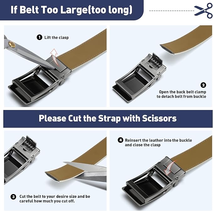 Men's Belt, Leather Ratchet Belt For Men's Dress 3.0cm,1 1/8" Size Adjusted Automatic Buckle