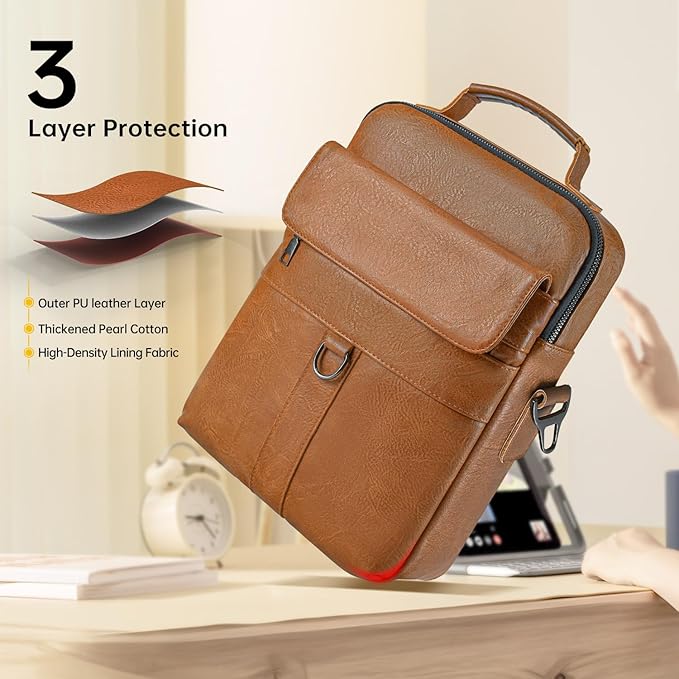 11 Inch Tablet Sleeve Case, Leather iPad Bag for 2026 iPad Air 11 M4 M3 & Pro 11 M4 M5 with Magic Keyboard, Fire HD 10/Max 11, Galaxy Tab A9+ Plus, Brown