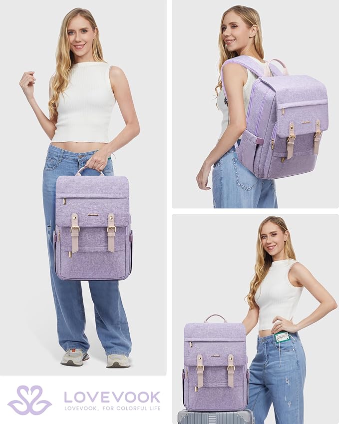 LOVEVOOK Laptop Backpack Purse for Women Fashion Vintage Computer Backpack 15.6 Inch Large Teacher Nurse Backpack Casual Daypack for Travel Business Work College