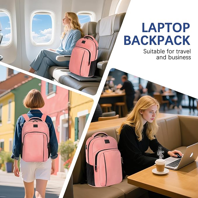 LARIPOP Carry On Backpack for Airplane, 17.3 Inch Laptop Backpack with USB Charging Port, Water Resistant Business Travel Backpack, Lightweight College School Bookbag Anti Theft for Men Women, Flesh
