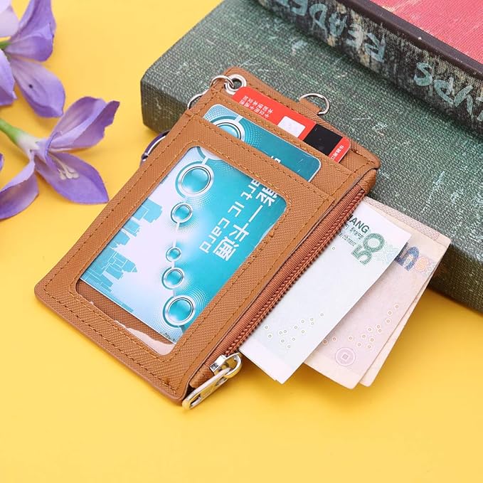 Portable Leather Business ID Card Credit Badge Holder Coin Purse Wallet Keychain (Black)
