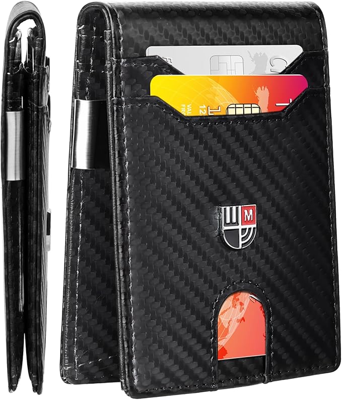 FirstVIP Wallet for Men Mens Wallet Slim Money Clip Front Pocket RFID Blocking for Men with 12 Slots and ID Window and Gift Box