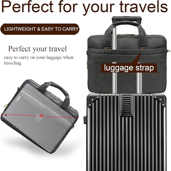 Briefcase for Men Leather Laptop Bag 16 Inch Messenger Bag Vintage Crossbody Laptop Computer Bag for Business,Work,Travel
