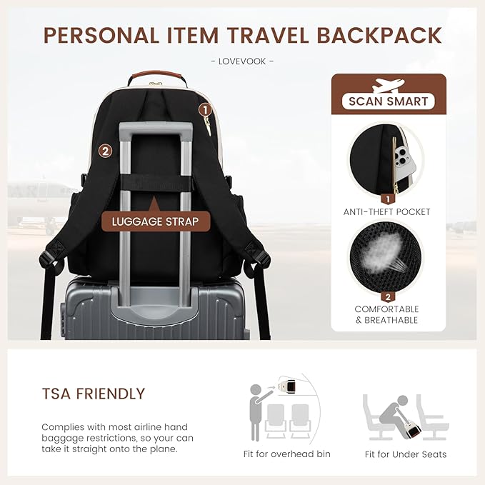 LOVEVOOK Laptop Backpack for Women with Pouch Pocket for Large Capacity Cup,17 Inch Teacher Nurse College Work Backpack Purse,Waterproof Laptop Bag Computer Back Pack for Travel, Beige-Red-Black