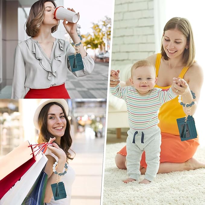 KNGITRYI Wallet Keychain Wristlet for Women,Slim RFID Credit Card Holder Purse Tassel Keychain Bangle Key Ring for Men Women