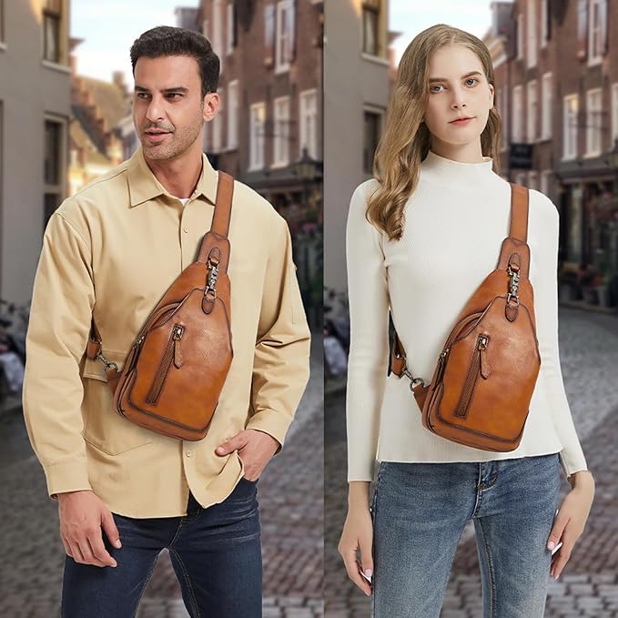 LRTO Genuine Leather Sling Bag for Men and Women Real Leather Shoulder Crossbody Bag Chest Bag Sling Backpack Purse