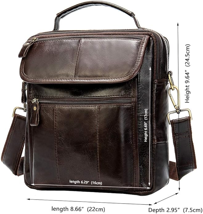 Hebetag Small Leather Sling Shoulder Bag Messenger Pack for Men Women Outdoor Travel Business