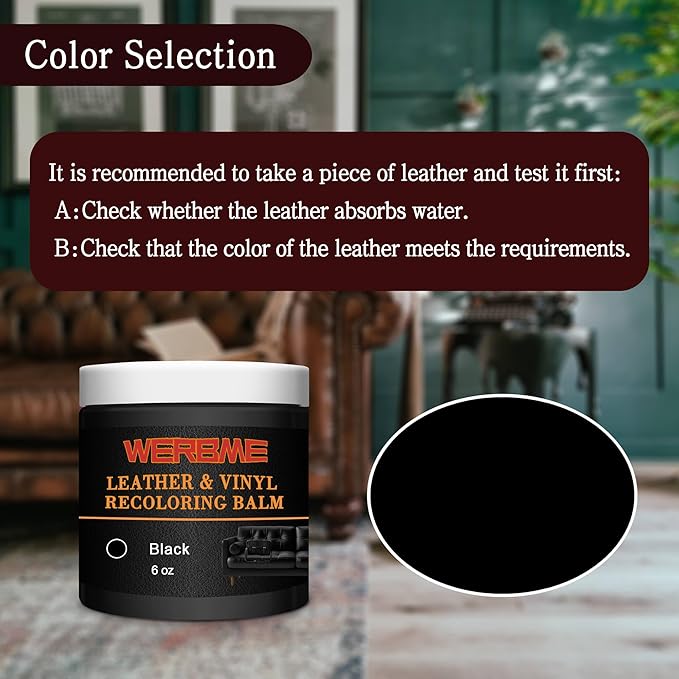 Leather Recoloring Balm & Color Restorer - Multipurpose Dye & Paint for Faded Leather Couches, Car Seats, Shoes | Fix Scratches on Clothing, Furniture & Accessories(Black)