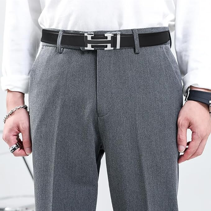 Aurolran Men&Womens Leather Dress Belt Business Automatic Buckle Belt Color-Black Silver Gold