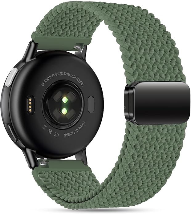 20mm Magnetic Braided Nylon Band Compatible With Garmin Vivoactive 6/Vivoactive 5/3/3 Music Watch Bands, Quick Release Stretchy Strap Replacement for Venu Sq 2/Forerunner 55/165/245/645