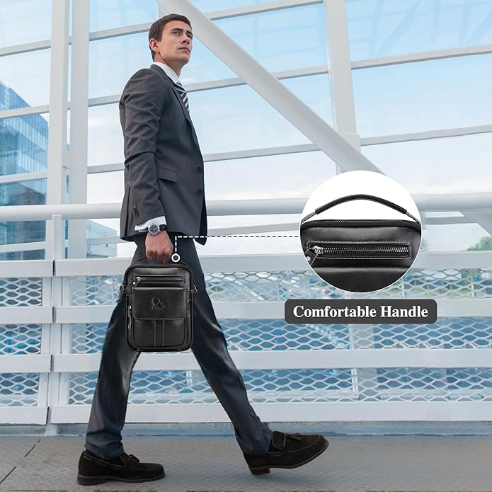 BAIGIO Genuine Leather Small Messenger Bag for Men Crossbody Shoulder Bag for Ipad MIni Handbag Man Purse for Daily Business | Genuine Leather, Small, for Ipad Mini, Man Purse, for Daily Business