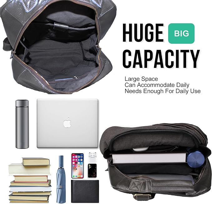 Full-Grain Leather Backpack for Men & Women, 16 Inch Laptop Bag Business Travel Backpack Minimalist Work Bag(8528- Gray)
