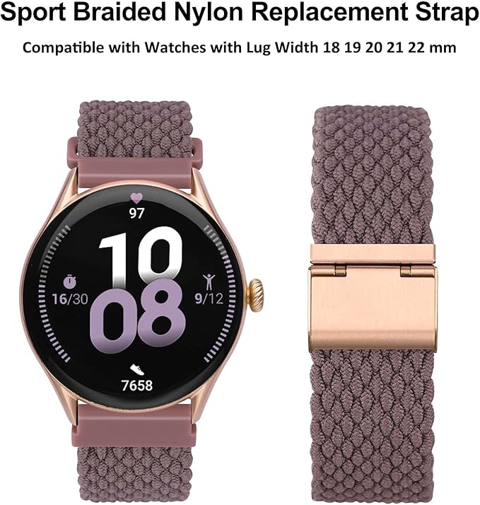 WOCCI 20mm Braided Nylon Watch Band for Men and Women, Quick Release, Rosegold Stainless Steel Buckle (Woodrose)