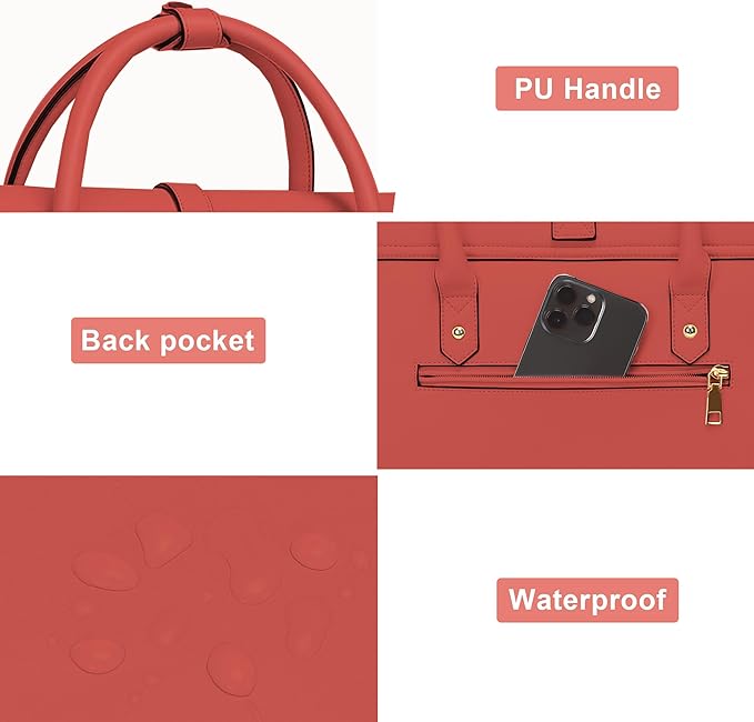 MOSISO Laptop Bag for Women, 15-15.6 inch PU Leather Laptop Shoulder Bags Convertible Backpack, 16 inch Messenger Bags Casual Handbag Work Briefcase Travel Computer Bag with Bowknot, Coral
