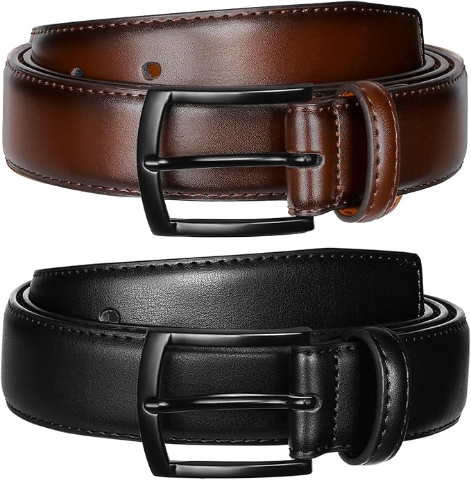 Men's Belt 2Pack Genuine Leather Belt for Men Dress Casual Golf Jeans Pants 1 3/8"