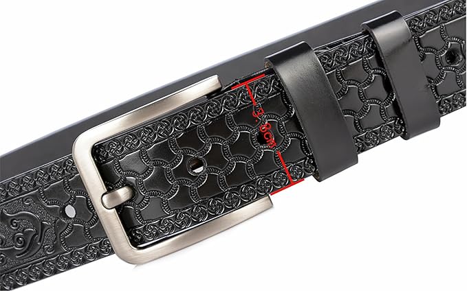 INOGIH Mens Western Floral Engraved Embossed Tooled Genuine Leather Belt - Square Buckle Casual Belt For Daily Decoration