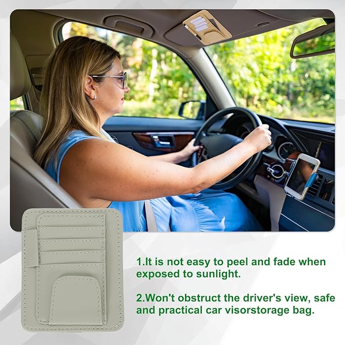PATIKIL 1 Pcs Car Sun Visor Organizer, 6.1 x 4.9 Inch PU Leather Vehicle Storage Pouch Holder for Sunglasses Card Pen Driver License Car Accessories, Gray