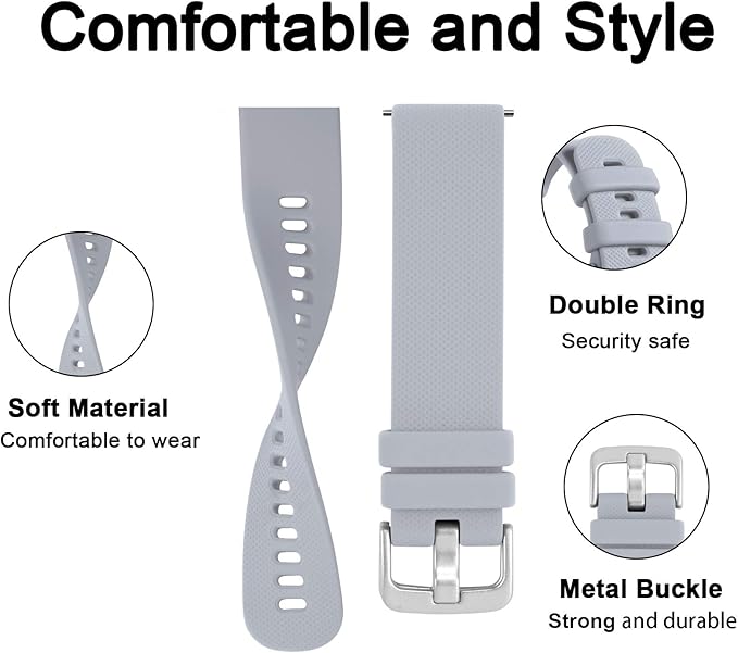 GEAK Compatible with Garmin Vivoactive 5 Watch Bands/Garmin Vivoactive 3 Watch Bands,20mm Silicone Band for Vivoactive 3 Music/Vivomove Sport,Forerunner 645/245 Music Smartwatch Women Men Light Gray