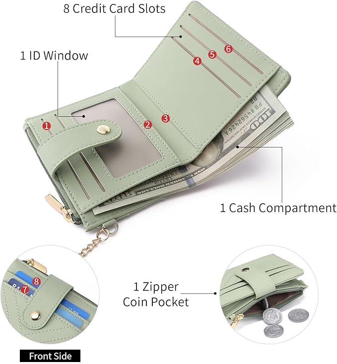 GAEKEAO Slim Wallet for Women, RFID Blocking Credit Card Holder Bifold Wallet with Zipper Coin Pocket, ID Window