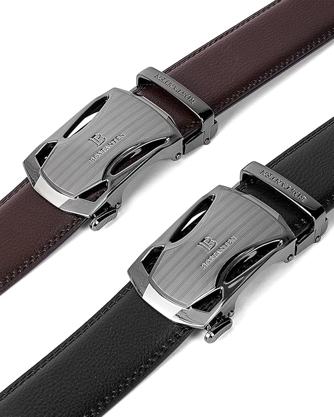 BOSTANTEN Ratchet Leather Belt For Men 2 Pack Dress and Casual with Adjustable Buckle, Trim to Fit