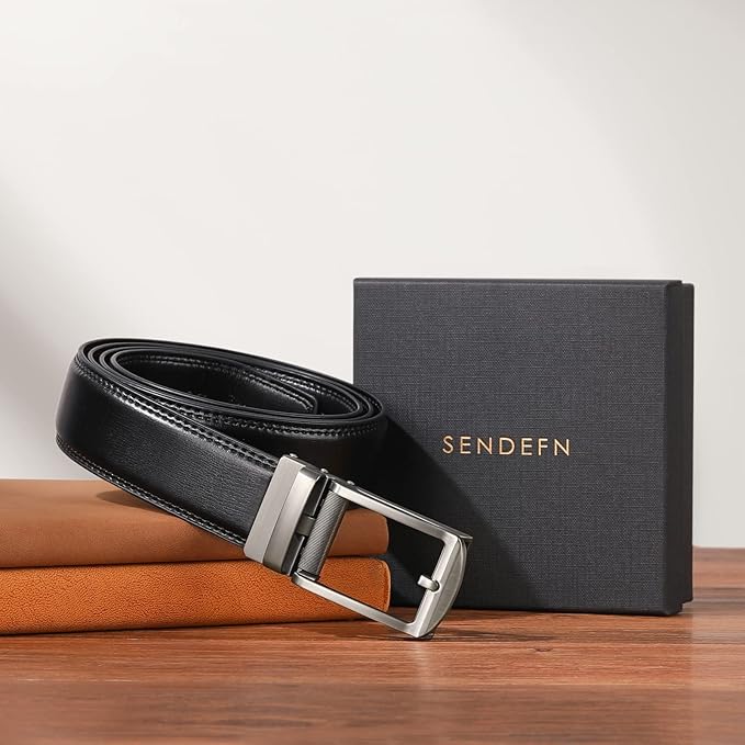 SENDEFN Men's Leather Dress Casual Belt 1 3/8" Automatic Adjustable Click Buckle Belts with Gift Box
