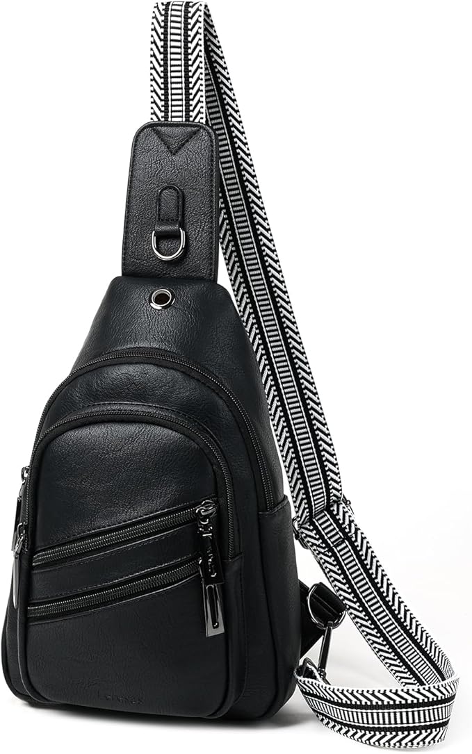 Leresas 7L Crossboydy Sling Bag for Women Vegan Leather Crossbody Purse Fanny Pack Chest Bag for Travel,Black