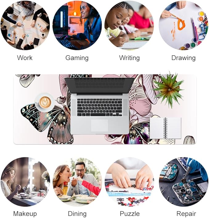 QiyI Large Mouse Pad, PU Leather Desk Blotter Protector, Waterproof Computer Desk Mat, Butterflies Keyboard Mouse Pads, Non Slip Base Home & Office Accessories, Extended Large Size 31.5" x 11.8"
